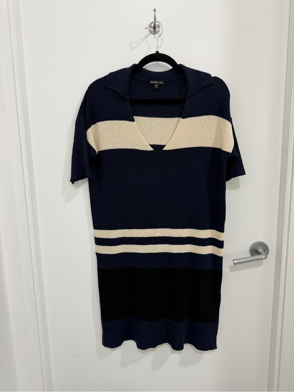 James Perse Navy and Cream Striped Knit Top